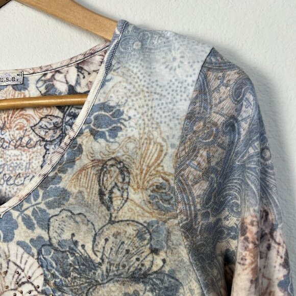 Vintage 90s Y2K Long Sleeve Top Pastel‎ Floral Fairy Embellished Size Medium - Picture 2 of 11